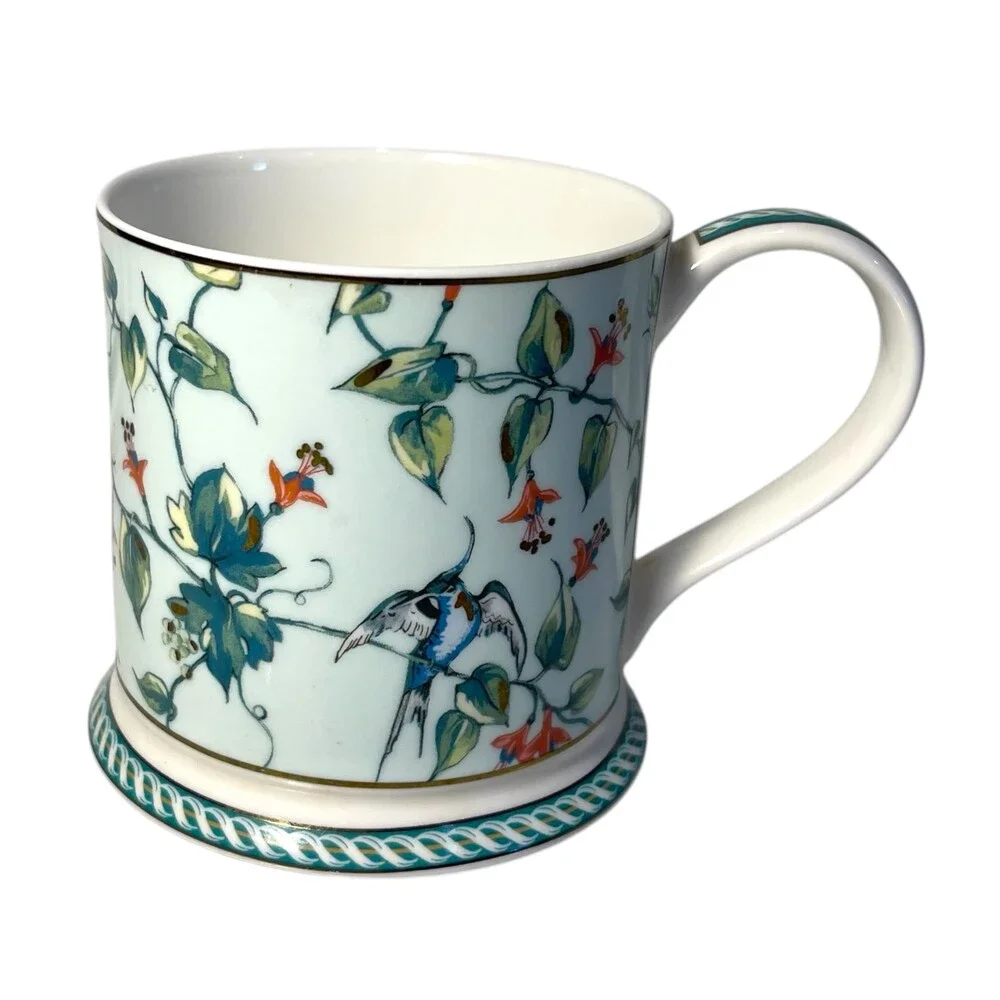 Queens Fine Bone China Floral Vines Teacup Bird Porcelain Tea Cup Grandmillenial